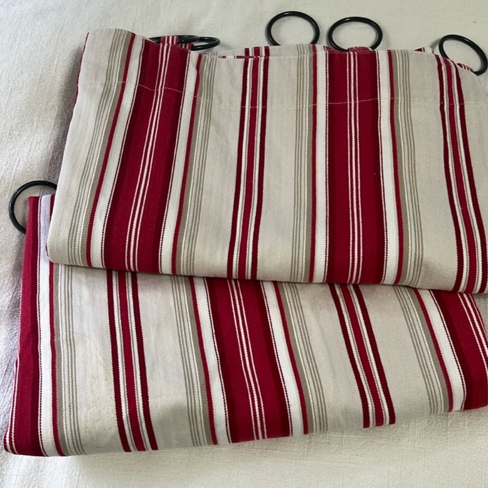 Pottery Barn Red and White Striped Kitchen Curtains
